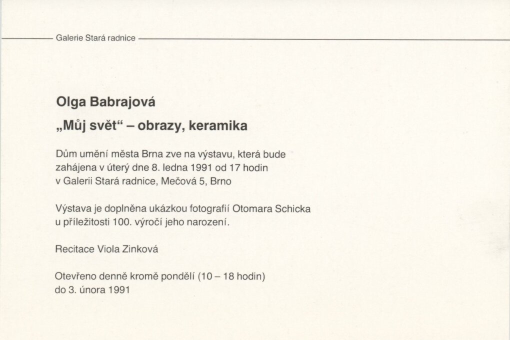 Olga Babrajová-Schicková, Otomar Schick. Můj svět – obrazy, keramika